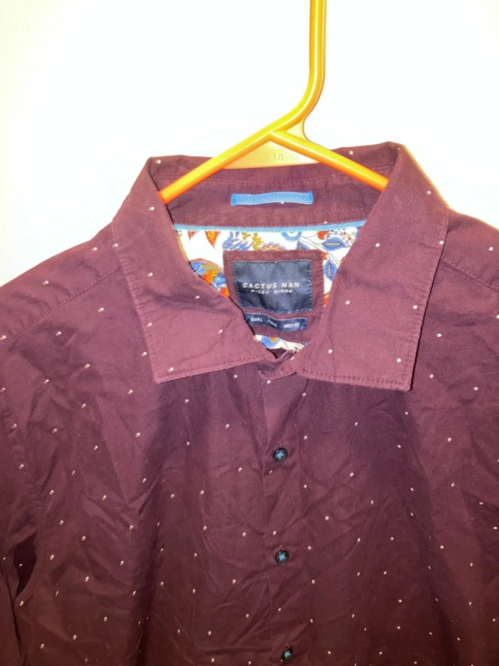 Cactus Man Ricky Singh Men's Burgundy Dot-Print Dress Shirt Medium - Picture 2 of 5